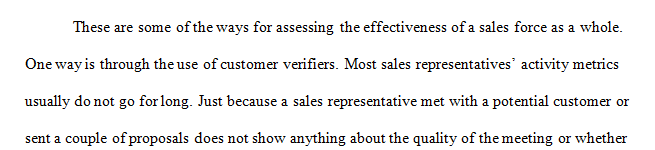Fully describe three (3) measures for assessing the effectiveness of a sales force as a whole