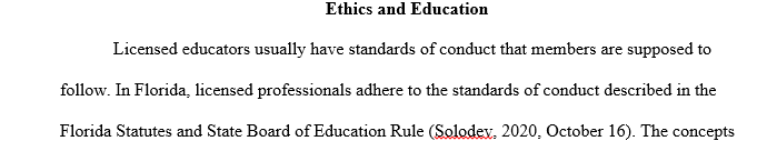 In this assignment you will research and become familiar with codes of ethics that guide your work as an educator.